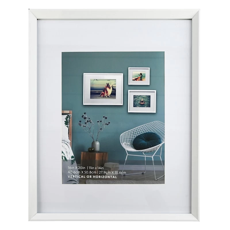 16x20 Matted To 11x14 Wall Frame, White 3 16x20 Matted To 11x14 Wall Frame, White