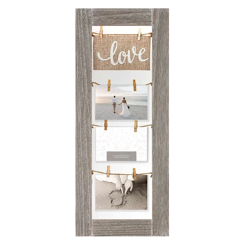 3-Opening Greywash Clothespin String Collage With Burlap Love Banner, 11.1x26.6 3 3-Opening Greywash Clothespin String Collage With Burlap Love Banner, 11.1x26.6