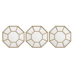 3-Piece Gold Octagon Mirror Set, 10"