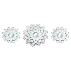 3-Piece White Floral Accent Wall Mirror Set, 14"