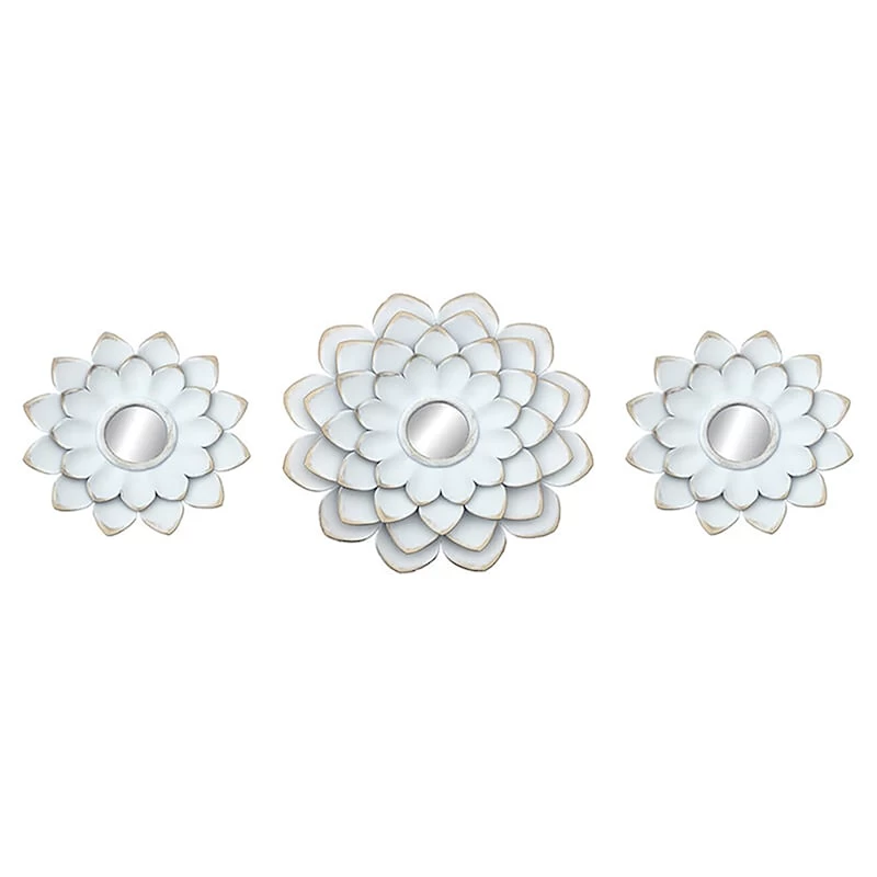 3-Piece White Floral Accent Wall Mirror Set, 14" 3 3-Piece White Floral Accent Wall Mirror Set, 14"
