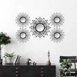 5-Piece Metallic Framed Floral Burst Wall Mirror Set -Finest Home Decoration 5 piece metallic framed floral burst wall mirror set 2