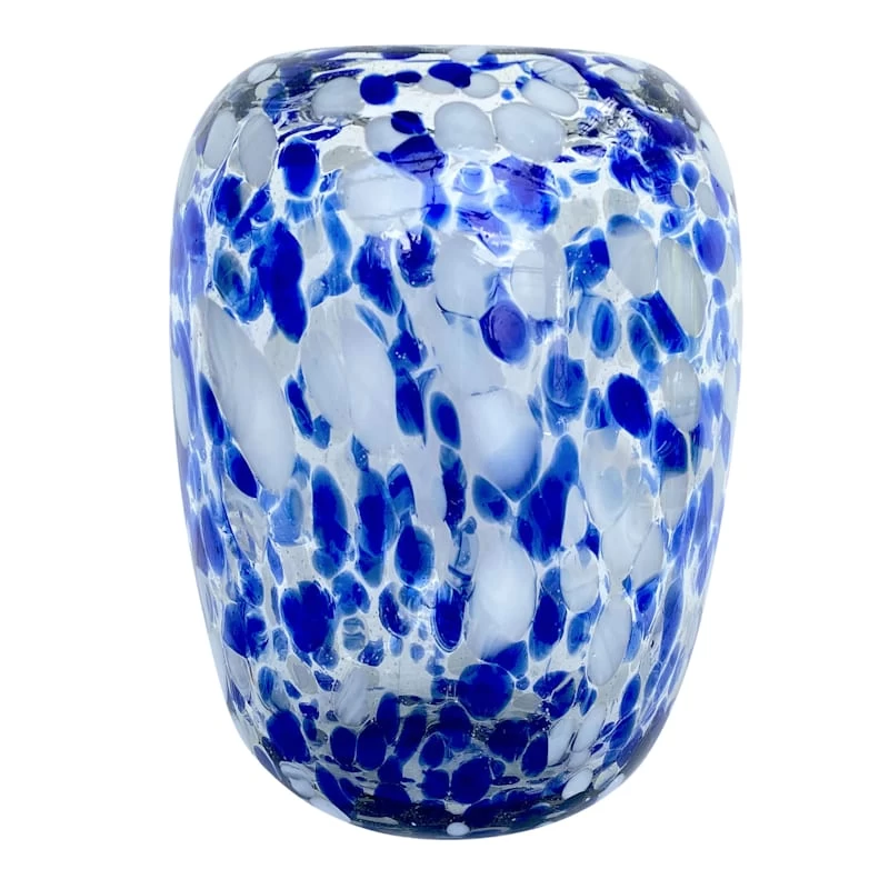 6X7.5In Blue Frit Glass Vase 3 6X7.5In Blue Frit Glass Vase