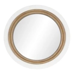 Beaded Whitewashed Round Wall Mirror, 28"