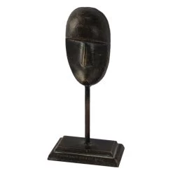 Black Metal Face Mask Sculpture, 10"