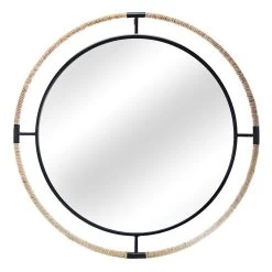 Black Metal With Rope Round Wall Mirror, 36"