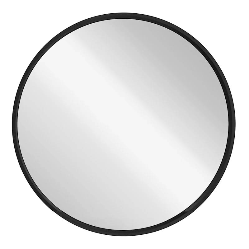 Black Wooden Round Wall Mirror, 28" 3 Black Wooden Round Wall Mirror, 28"