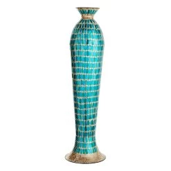 Blue Mosaic Metal Floor Vase, 35.5"