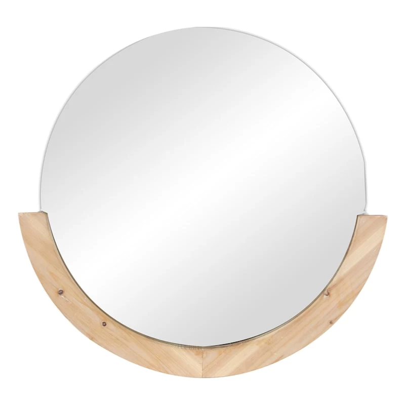 Crosby St Natural Wood Half-Framed Round Wall Mirror, 28x29 3 Crosby St Natural Wood Half-Framed Round Wall Mirror, 28x29