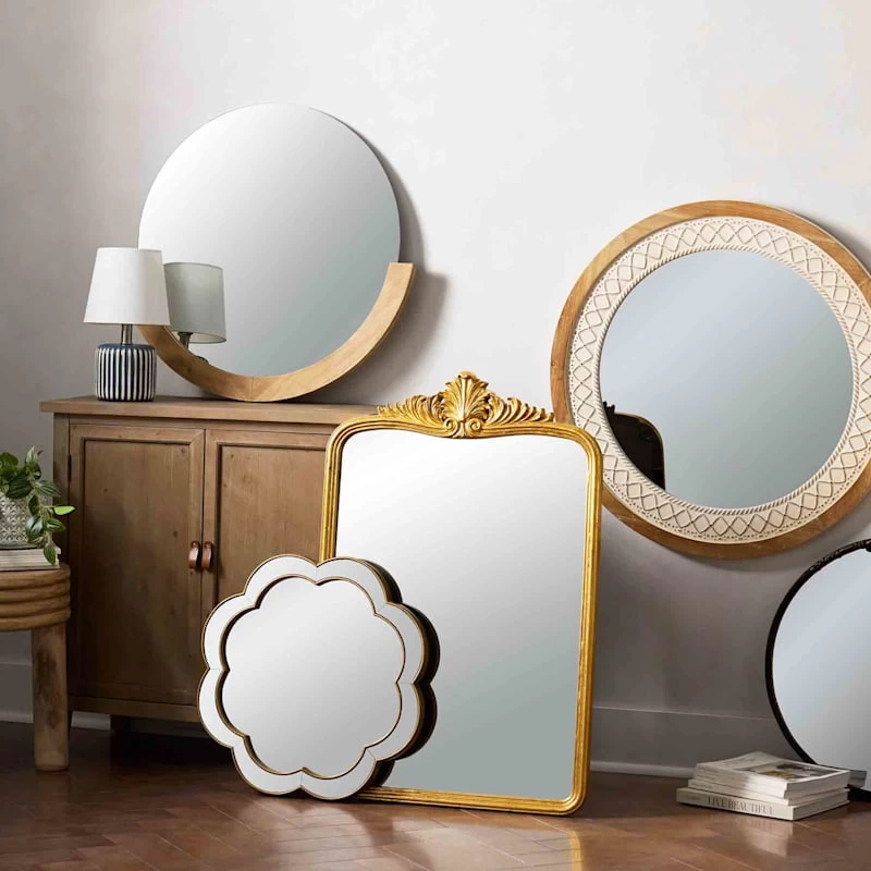 Crosby St Natural Wood Half-Framed Round Wall Mirror, 28x29 4 Crosby St Natural Wood Half-Framed Round Wall Mirror, 28x29 - Image 2