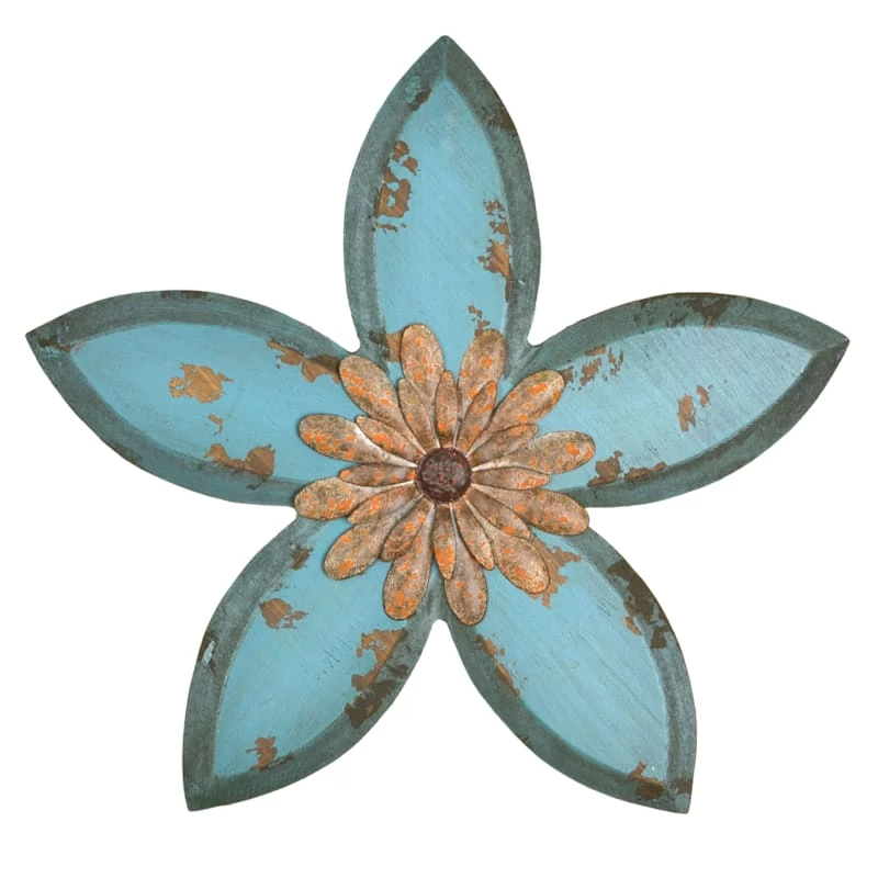Distressed Blue Wood Flower Wall Decor, 15" 3 Distressed Blue Wood Flower Wall Decor, 15"