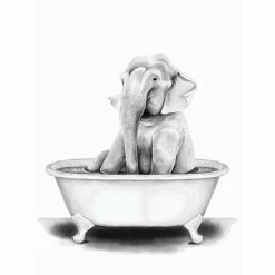 Elephant In Bathtub Canvas Wall Art, 12x16