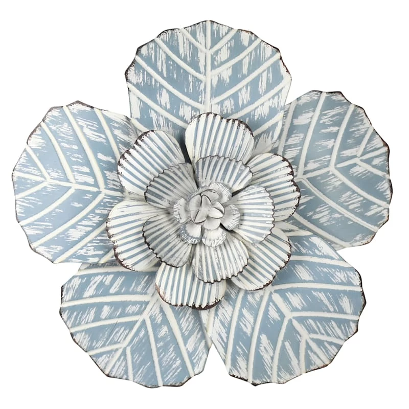 Embossed Blue Metal Flower Wall Decor, 10" 3 Embossed Blue Metal Flower Wall Decor, 10"