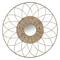 Framed Flower Weaved Round Wall Mirror, 24"