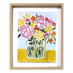 Glass Framed Floral Print Wall Art, 17x21