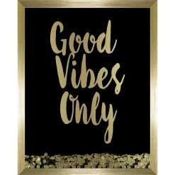 Glass Framed Good Vibes Only Sequin Shaker Box Wall Art, 11x14