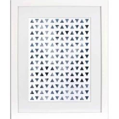 Glass Framed Indigo Triangles Matted Wall Art, 16x20