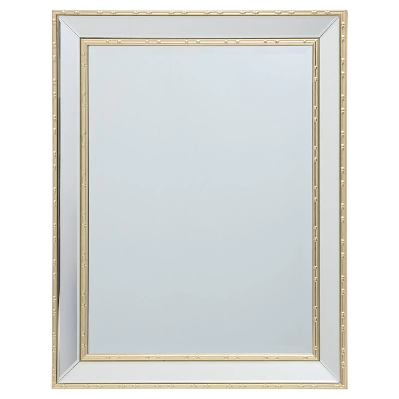 Gold Bamboo Trimmed Beveled Wall Mirror, 22x28 3 Gold Bamboo Trimmed Beveled Wall Mirror, 22x28