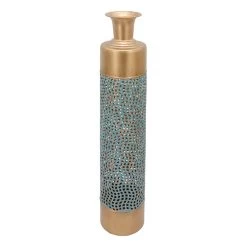 Gold & Blue Metal Floor Vase, 31.5"