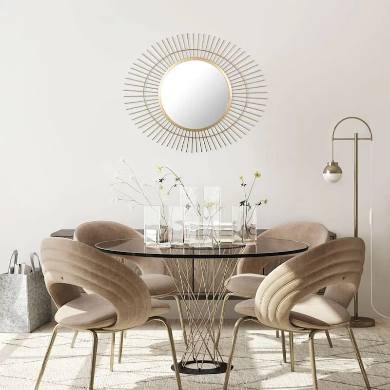 Gold Metal Round Wall Mirror, 27.5x23 4 Gold Metal Round Wall Mirror, 27.5x23 - Image 2