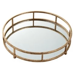 Gold Mirrored Round Metal Tray, 14"