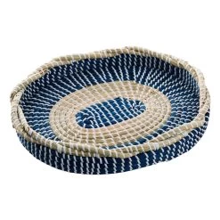 Honeybloom Blue Oval Seagrass Tray, 14"