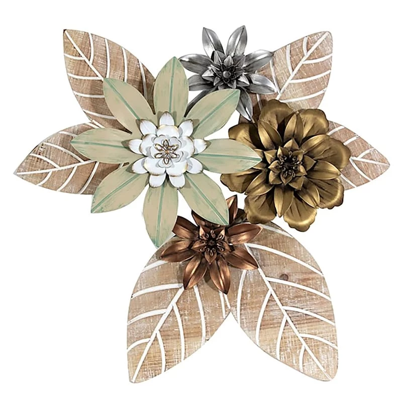 Honeybloom Metal & Wood Floral Wall Plaque, 23" 3 Honeybloom Metal & Wood Floral Wall Plaque, 23"