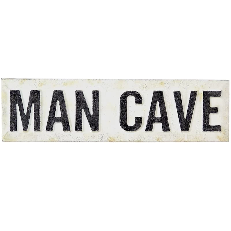 Man Cave Metal White Sign Wall Art, 24x6 3 Man Cave Metal White Sign Wall Art, 24x6
