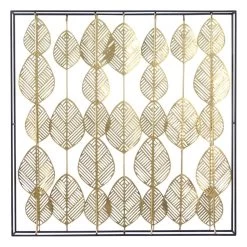 Metal Framed Gold Leave Wall Art, 32"