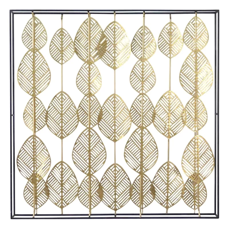 Metal Framed Gold Leave Wall Art, 32" 3 Metal Framed Gold Leave Wall Art, 32"