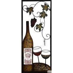 Metal Wine Bottle Left With Two Glasses Wall Decor, 13x32