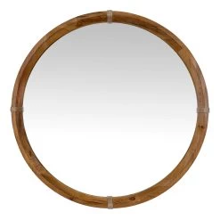 Natural Framed Round Wall Mirror, 30"