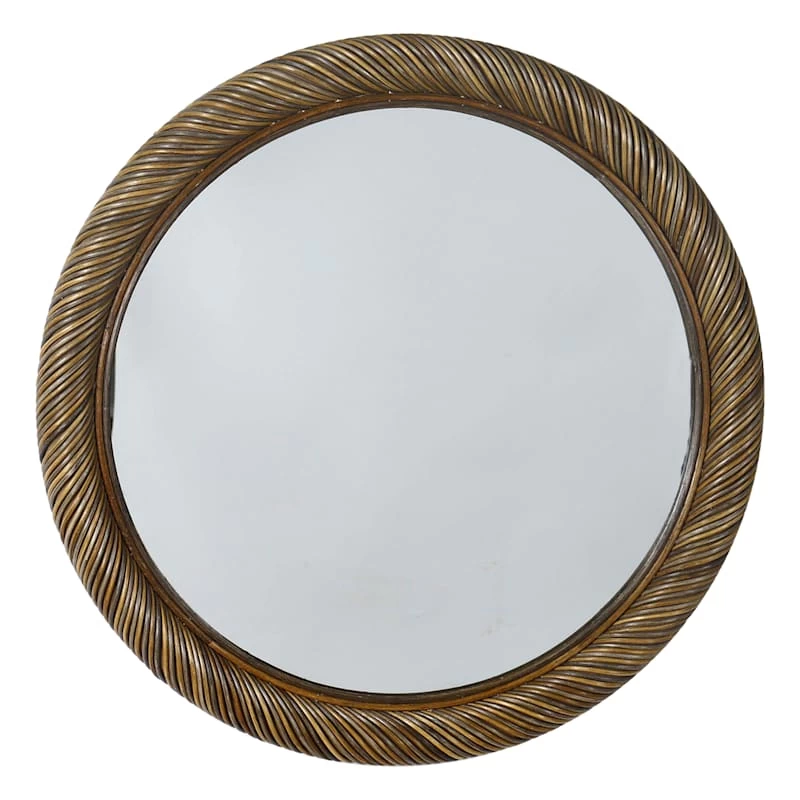 Natural Rattan Framed Round Wall Mirror, 30" 3 Natural Rattan Framed Round Wall Mirror, 30"