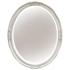 Polyurethane Beads Distressed White Oval Wall Mirror, 24x31