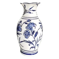 Providence Blue & White Floral Ceramic Vase, 8.5"