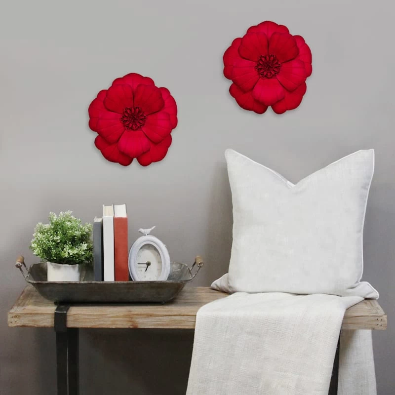 Red Metal Flower Wall Decor, 12" 4 Red Metal Flower Wall Decor, 12" - Image 2