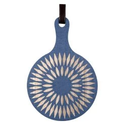 Round Blue Carved Wood Hanging Wall Decor, 11x17