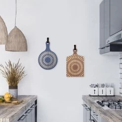 Round Blue Carved Wood Hanging Wall Decor, 11x17 -Finest Home Decoration round blue carved wood hanging wall decor 11x17 3