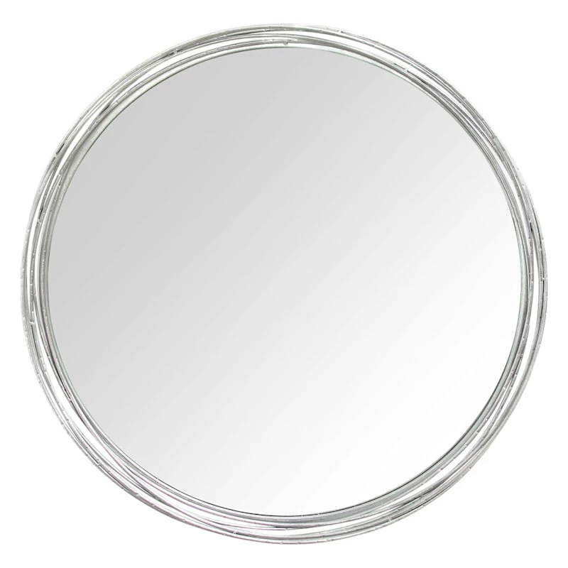 Silver Metal Round Wall Mirror, 30" 3 Silver Metal Round Wall Mirror, 30"