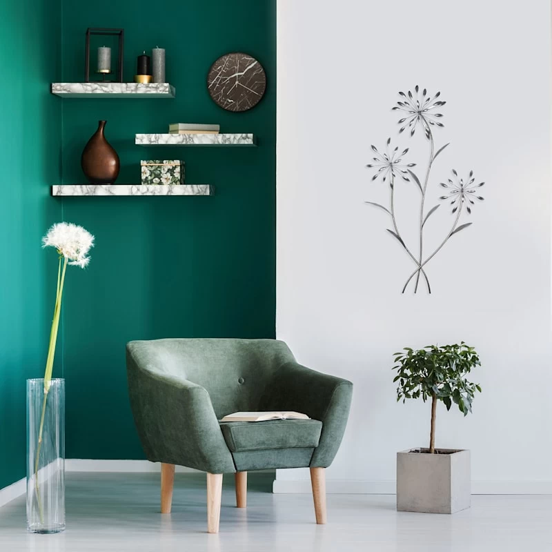 Silver Metal Wall Flower, 16x29 4 Silver Metal Wall Flower, 16x29 - Image 2