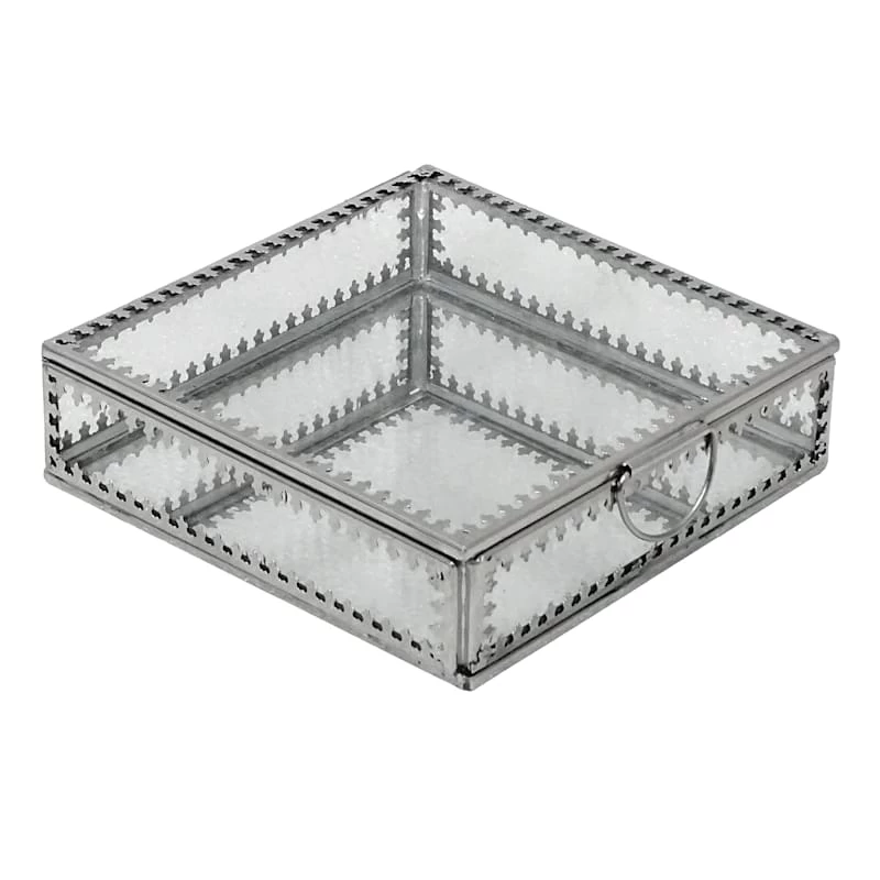 Silver Metallic Glass Box, 5" 3 Silver Metallic Glass Box, 5"