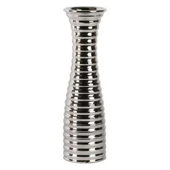 Silver Ribbed Ceramic Vase, 14"