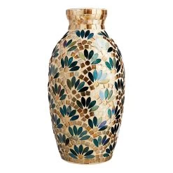 Tracey Boyd Green Fan Mosaic Vase, 12"