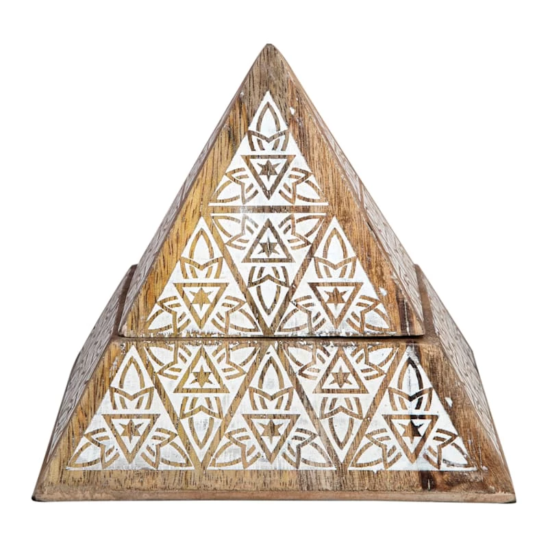 Triangle Wooden Carved Box, 5" 4 Triangle Wooden Carved Box, 5" - Image 2