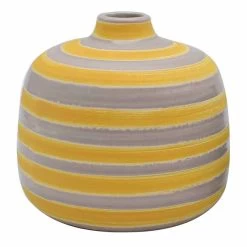 Ty Pennington Yellow & Grey Stripe Ceramic Vase, 5"