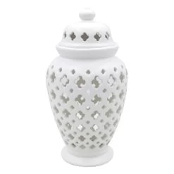 White Ceramic Cutout Canister, 11"