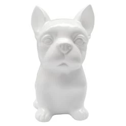 White Ceramic Frenchie Dog Figurine, 8.5"