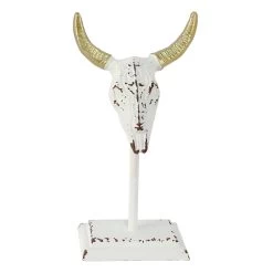 White & Gold Metal Animal Skull, 10.5"