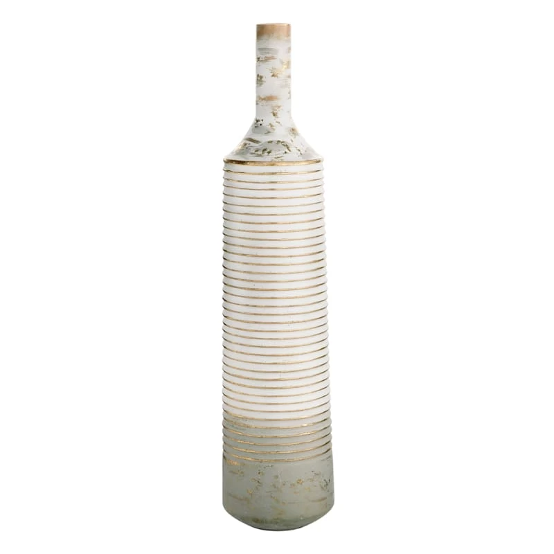 White & Gold Ribbed Floor Vase, 36" 3 White & Gold Ribbed Floor Vase, 36"