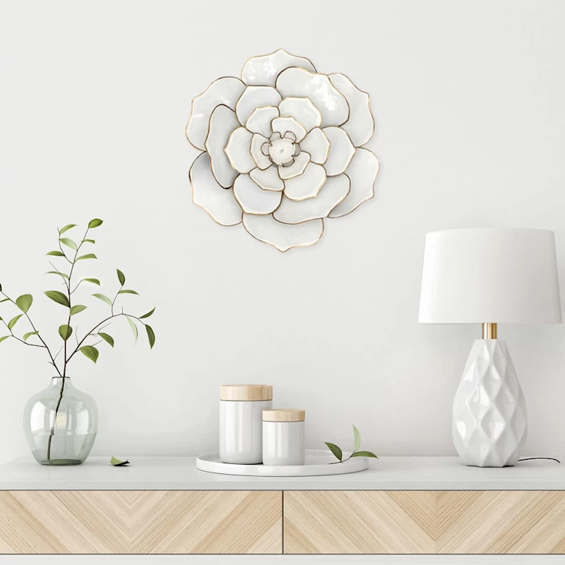 White Metal Wall Flower, 16.5" 4 White Metal Wall Flower, 16.5" - Image 2